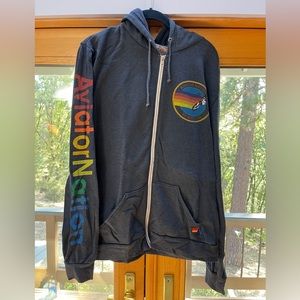 Aviator Nation Navy Blue Venice Beach Surfer Zip Hoodie Size XL miniHole-photos